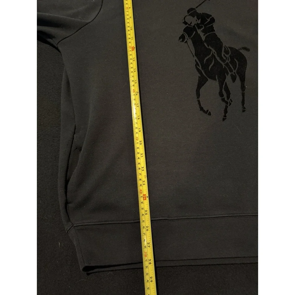 Polo Ralph Lauren Double Knit Big Pony Black On Black Hooded Sweatshirt Mens XL‎